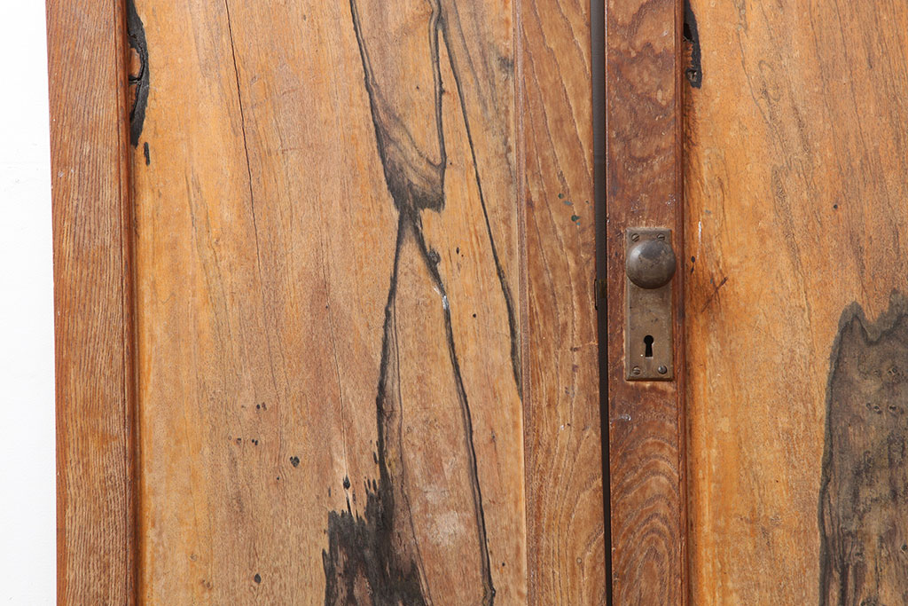 アンティーク家具　和製アンティーク　昭和初期　両開き　激レア!黒柿無垢材が用いられた存在感のある親子ドア1対(木製ドア、扉)(R-040726)