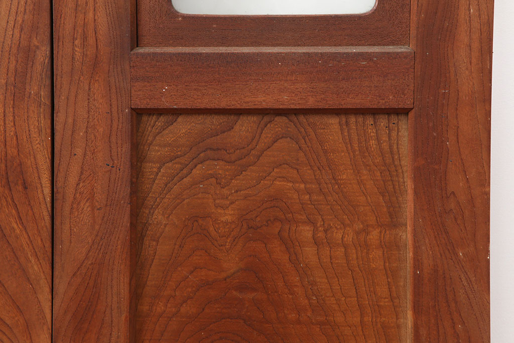 アンティーク家具　和製アンティーク　大正昭和初期　激レア　両開き　美しい杢目の総ケヤキ材でつくられた折り戸1対(親子ドア、木製ドア、扉)(R-040727)