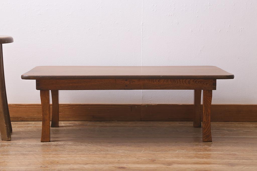 レトロ家具　昭和中期　栓材　味わい深い木肌が魅力の角ちゃぶ台(折りたたみテーブル、座卓、ローテーブル)(R-040732)