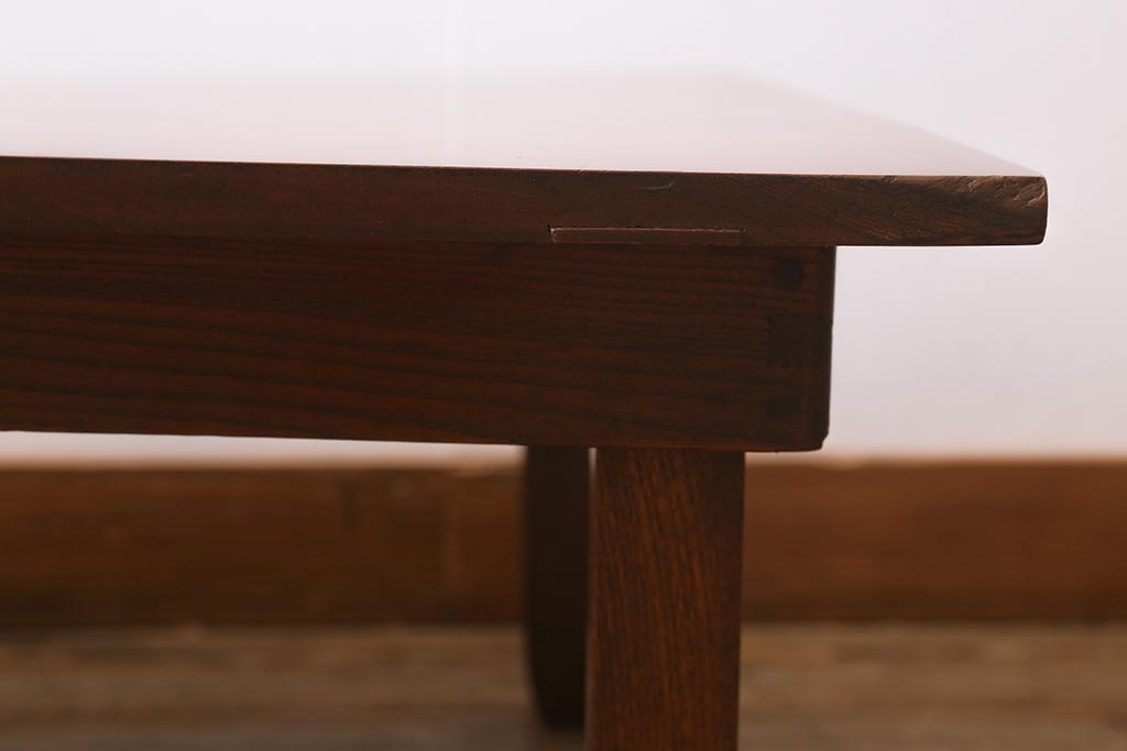 アンティーク家具　大正昭和初期　総ケヤキ材　一枚板　和の風情漂う角ちゃぶ台(折りたたみテーブル、座卓、ローテーブル)(R-040733)