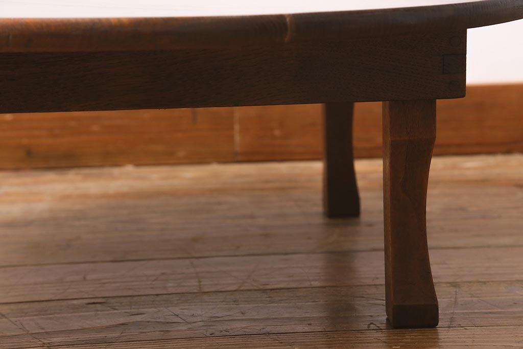 レトロ家具　昭和初期　栓材　温かみのある素朴な雰囲気が魅力の丸ちゃぶ台(折りたたみテーブル、座卓、ローテーブル)(R-040734)