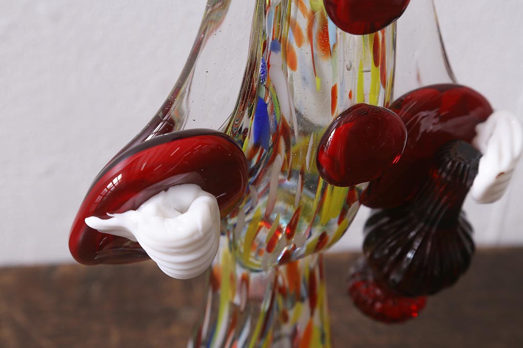 アンティーク雑貨　イタリア製　ヴェネチアンガラス　MURANO(ムラノ)　カラフルな色合いが目を惹くガラス製のピエロの置物(ディスプレイ雑貨)(R-040738)