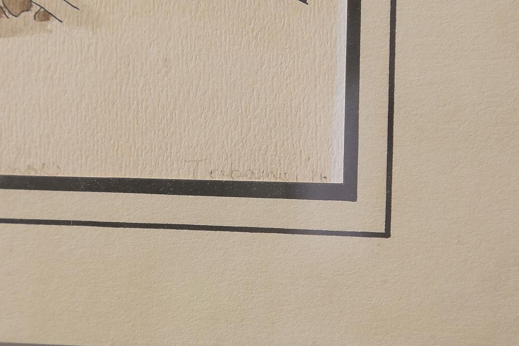 ヴィンテージ雑貨　LIGA GALLERIES PICTURE FRAMING　アートフレーム　ペン画　セピア色がおしゃれな壁掛け絵画(ビンテージ)(R-040742)