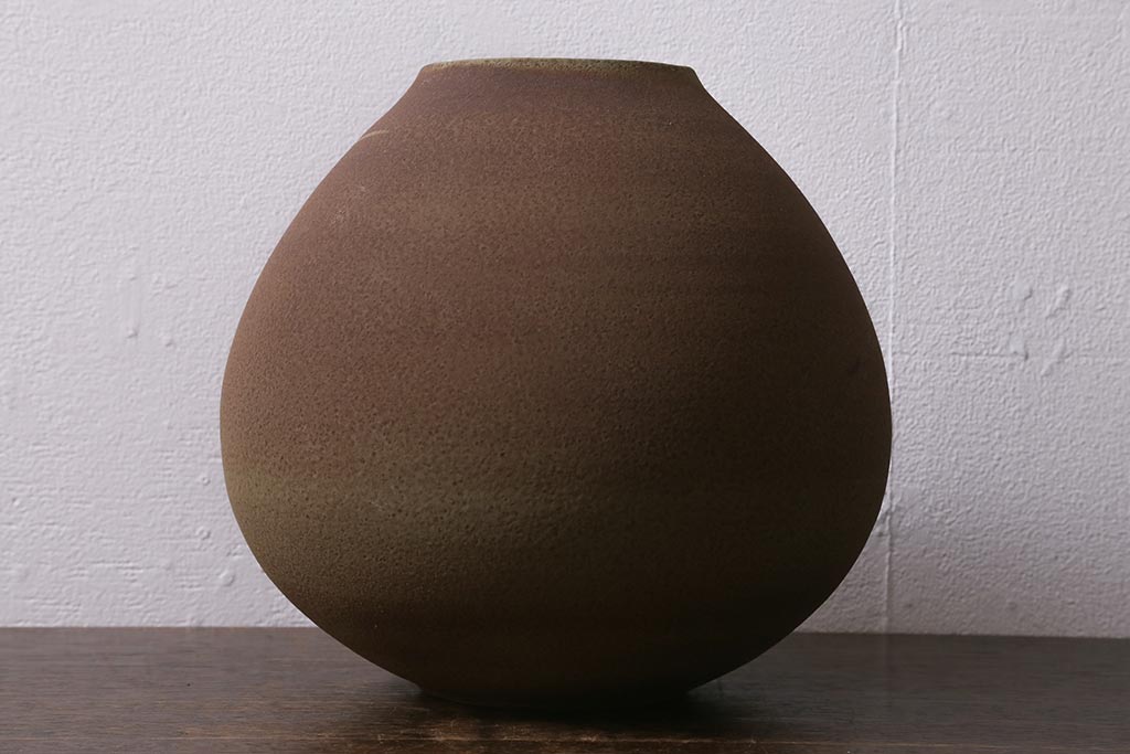 未使用　笠間焼　荒田耕治作　緑藻釉山芋文様壷(R-040744)