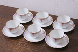 ビンテージ　フランス　LIMOGES(リモージュ)　HAVILAND(アビランド)　淡い花柄が上品なカップ&ソーサー7客セット(ヴィンテージ、金彩、フラワー、C&S、磁器、洋食器)(R-078840)