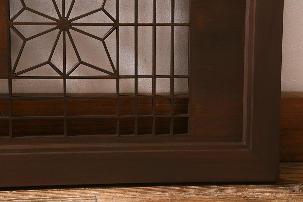 アンティーク家具　昭和中期　梅竹の図　角麻　組子と浮彫りが素敵な欄間(明り取り、明かり取り)(R-040757)