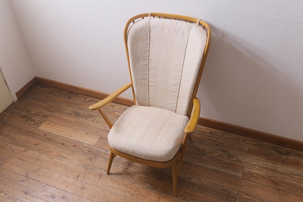 ヴィンテージ家具　ERCOL(アーコール)　エバーグリーン　気品のある佇まいが魅力の1人掛けイージーチェア(ラウンジチェア、アームチェア、椅子、ソファ、ビンテージ)(R-040773)