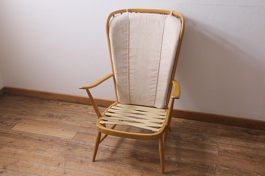 ヴィンテージ家具　ERCOL(アーコール)　エバーグリーン　気品のある佇まいが魅力の1人掛けイージーチェア(ラウンジチェア、アームチェア、椅子、ソファ、ビンテージ)(R-040773)