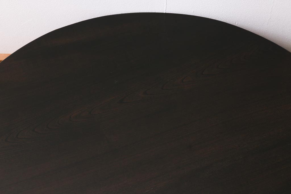 レトロ家具　昭和中期　栓材　渋みのある色味が魅力の丸ちゃぶ台(折りたたみテーブル、座卓、ローテーブル)(R-040775)