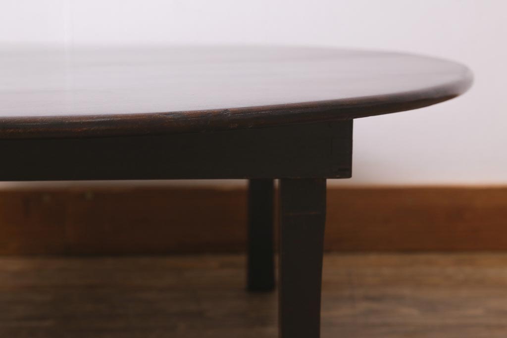 レトロ家具　昭和中期　栓材　渋みのある色味が魅力の丸ちゃぶ台(折りたたみテーブル、座卓、ローテーブル)(R-040775)