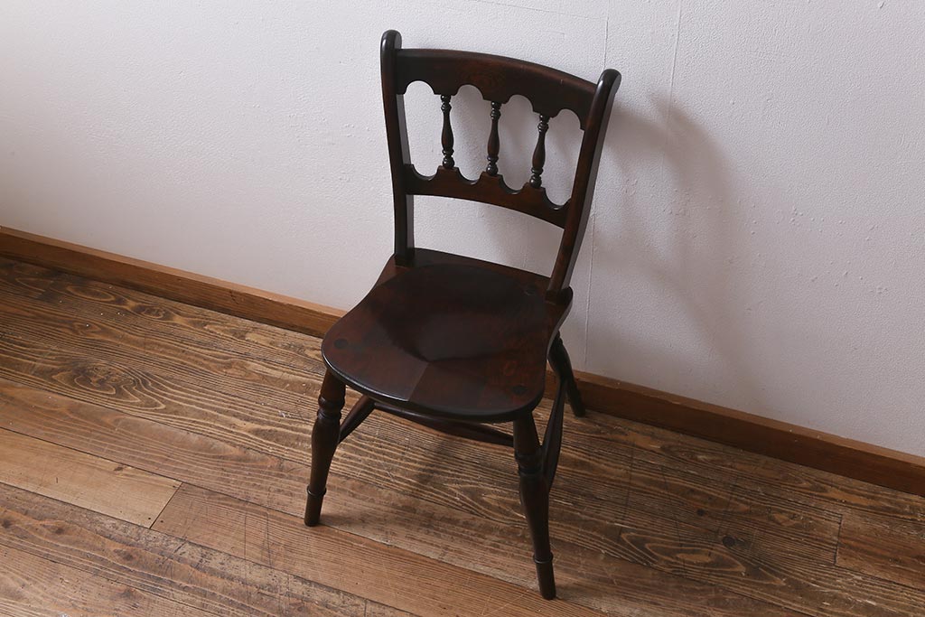 中古　松本民芸家具　#49型A　クラシックな佇まいが魅力的なワイコムチェア(ダイニングチェア、椅子、板座チェア)(R-040780)