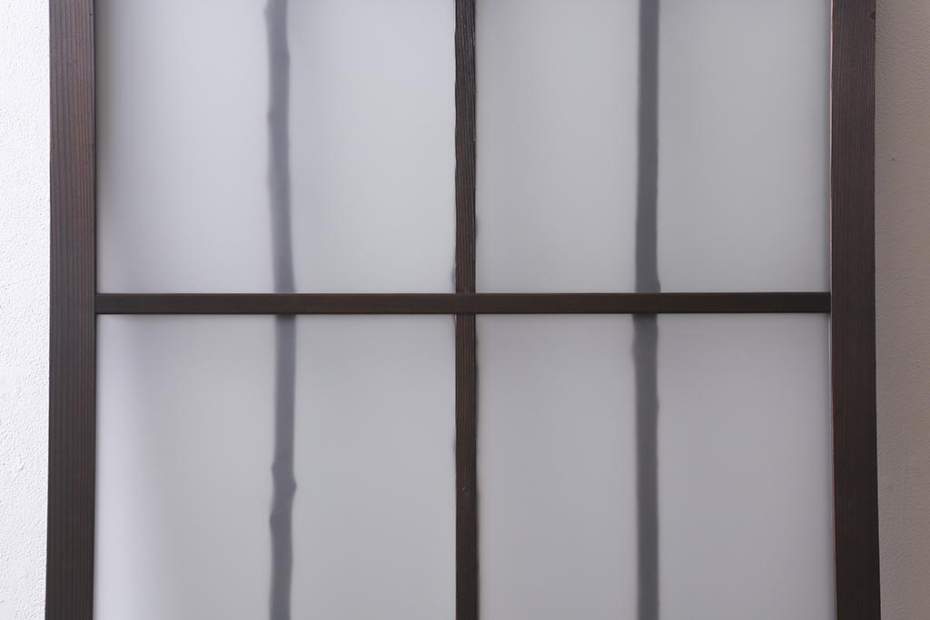 アンティーク建具　昭和中期　すりガラス入り　木の風合いが楽しめる個性的なガラス戸1枚(引き戸)(R-040830)