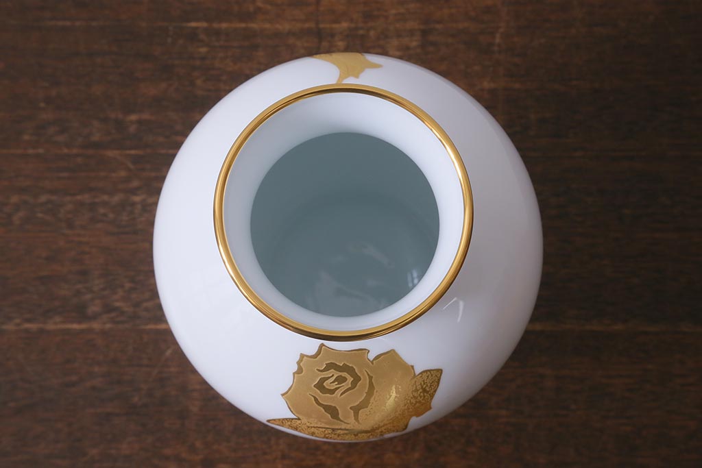 未使用 大倉陶園(オークラ) 箱付き 金蝕バラ 28cm 花器(花瓶)(R