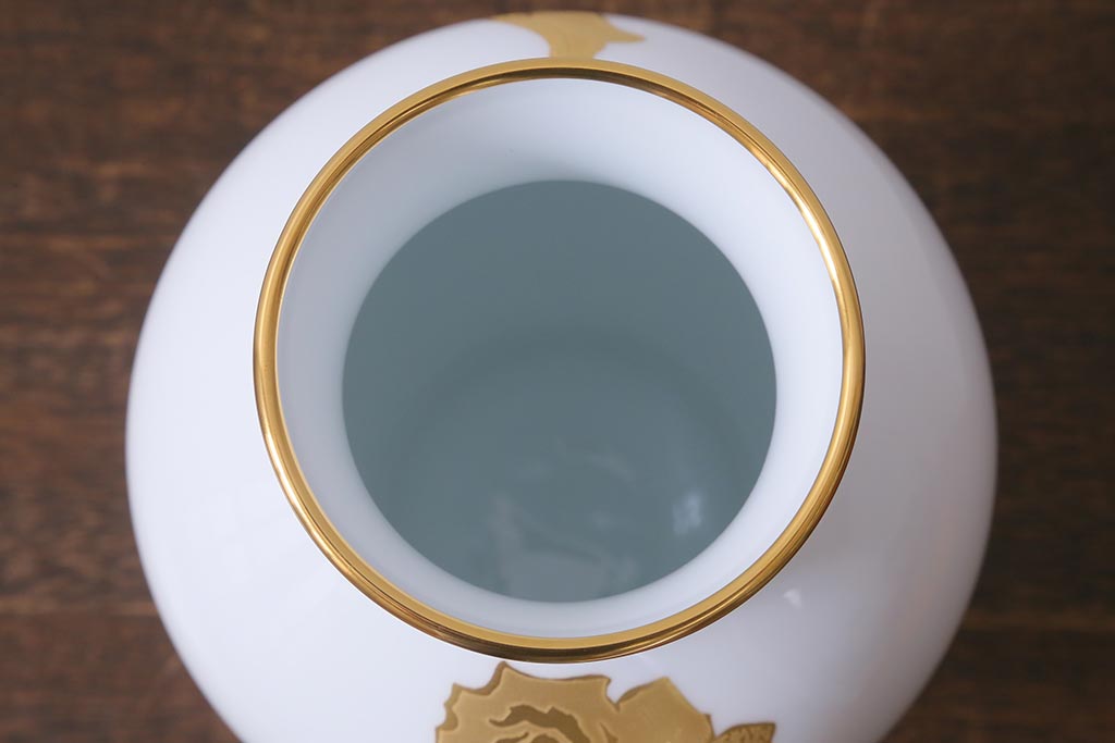 未使用　大倉陶園(オークラ)　箱付き　金蝕バラ　28cm　花器(花瓶)(R-040833)