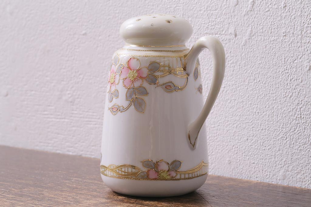 オールドノリタケ(日陶、Noritake、則武)　金彩の花柄がエレガントな調味料入れ(クルエット、ソルト入れ、コンディメント)(R-040840)