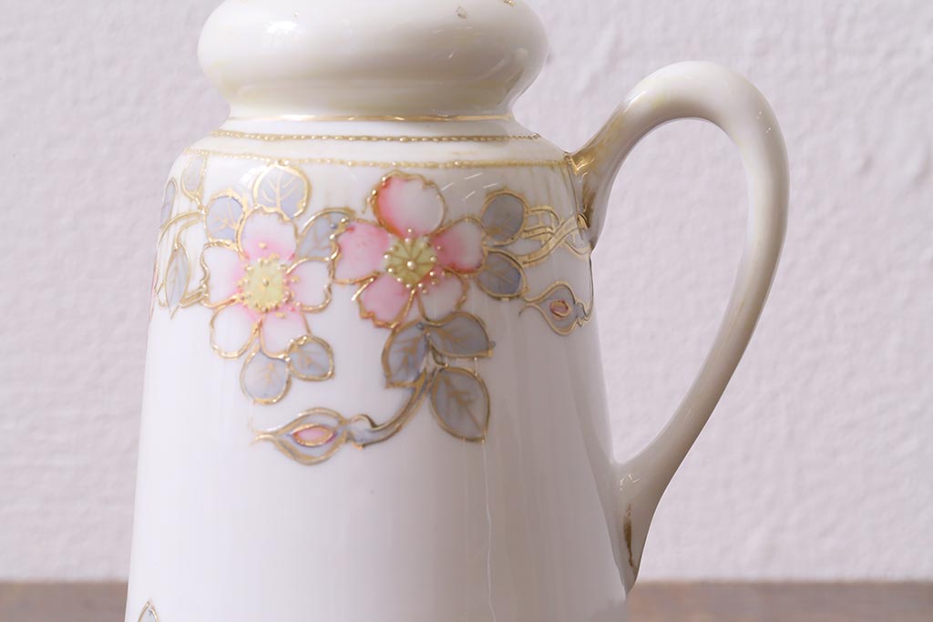 オールドノリタケ(日陶、Noritake、則武)　金彩の花柄がエレガントな調味料入れ(クルエット、ソルト入れ、コンディメント)(R-040840)