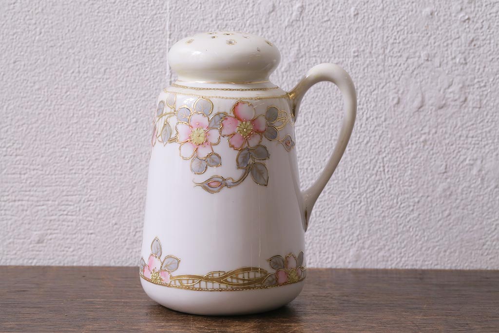 オールドノリタケ(日陶、Noritake、則武)　金彩の花柄がエレガントな調味料入れ(クルエット、ソルト入れ、コンディメント)(R-040840)