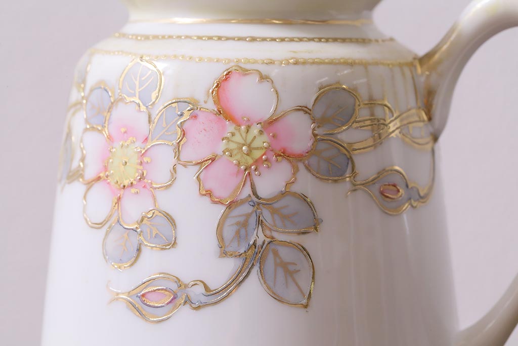 オールドノリタケ(日陶、Noritake、則武)　金彩の花柄がエレガントな調味料入れ(クルエット、ソルト入れ、コンディメント)(R-040840)