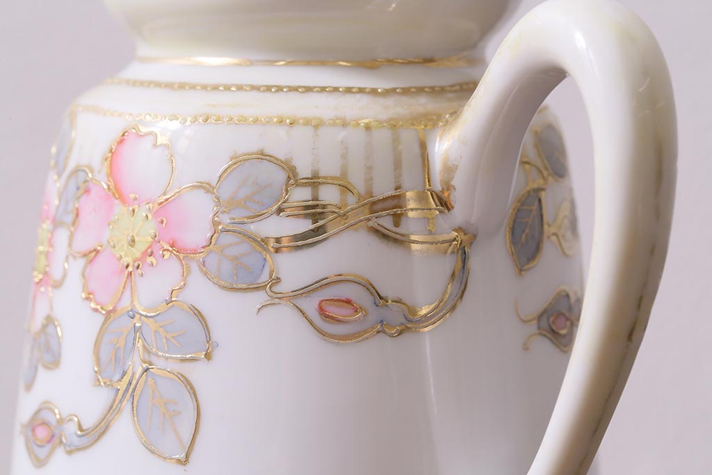 オールドノリタケ(日陶、Noritake、則武)　金彩の花柄がエレガントな調味料入れ(クルエット、ソルト入れ、コンディメント)(R-040840)