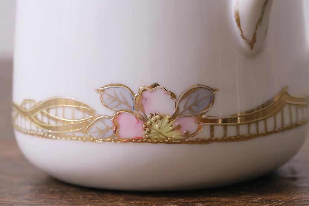 オールドノリタケ(日陶、Noritake、則武)　金彩の花柄がエレガントな調味料入れ(クルエット、ソルト入れ、コンディメント)(R-040840)