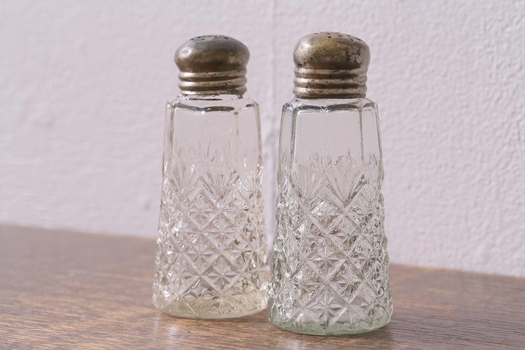 美術 ガラス salt＆pepper ヴィンテージ 調味料入れ ソルト＆ペッパー