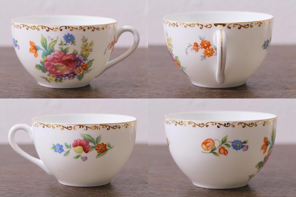 オールドノリタケ(日陶、Noritake、則武)　金彩　アザレア花文カップ&ソーサー・スナックセット、花文カップ&ソーサー(ランチョンセット、洋食器)(R-040851)