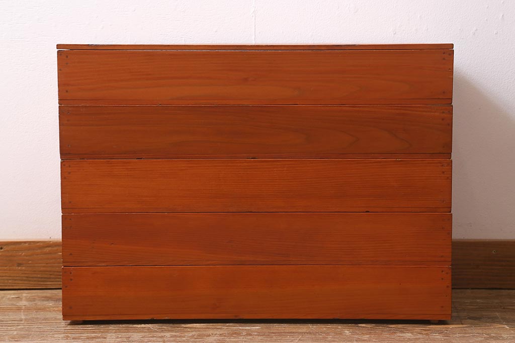 アンティーク雑貨　昭和初期　懐かしさ漂う木製のばんじゅう5個セット(番重、木箱)(R-040854)