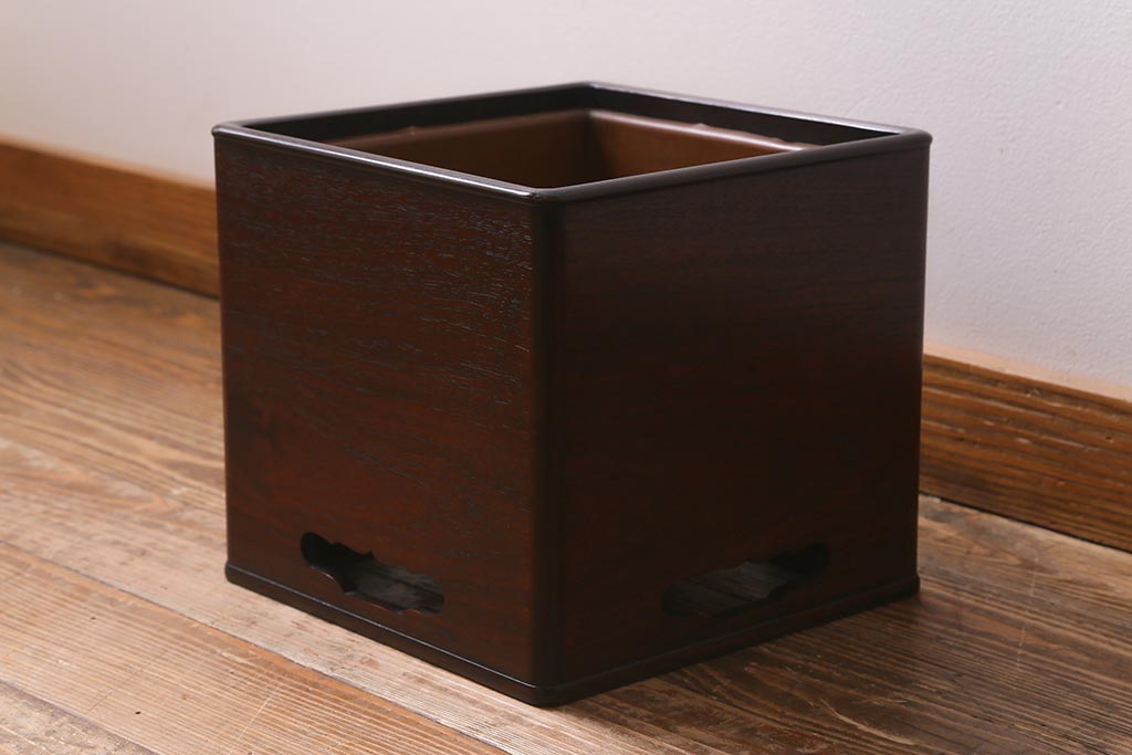 アンティーク雑貨　大正昭和初期　紫檀(シタン)材　シンプルで品のある角火鉢(木製火鉢、箱火鉢)(R-040890)