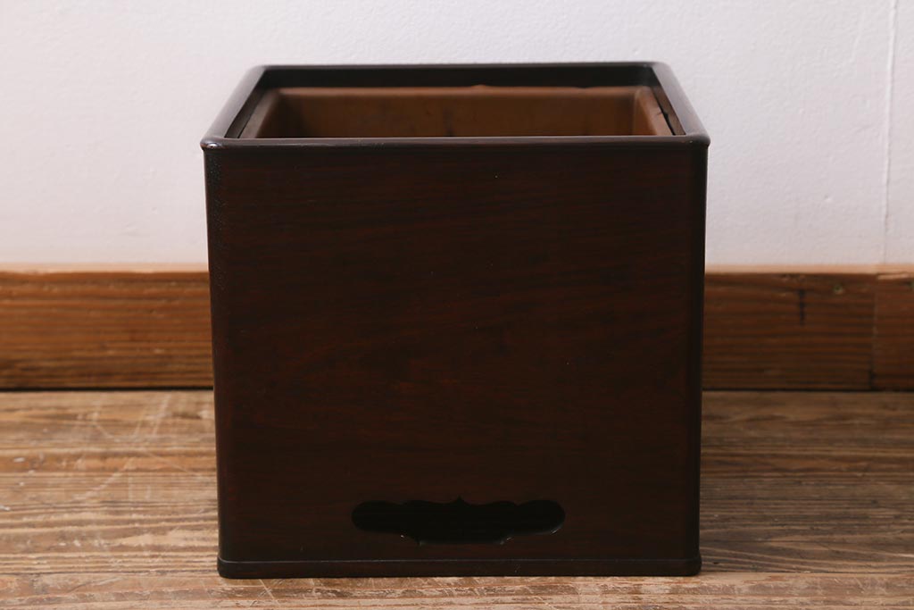 アンティーク雑貨　大正昭和初期　紫檀(シタン)材　シンプルで品のある角火鉢(木製火鉢、箱火鉢)(R-040890)