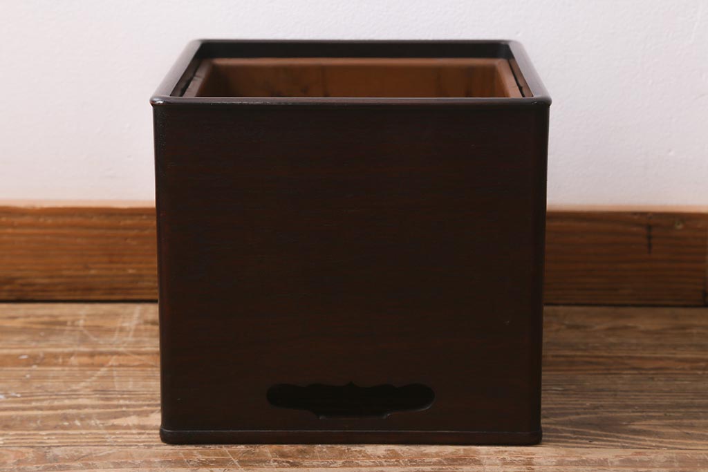 アンティーク雑貨　大正昭和初期　紫檀(シタン)材　シンプルで品のある角火鉢(木製火鉢、箱火鉢)(R-040890)