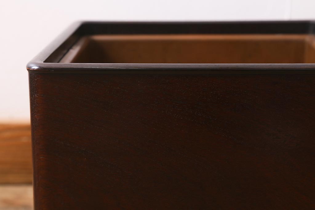アンティーク雑貨　大正昭和初期　紫檀(シタン)材　シンプルで品のある角火鉢(木製火鉢、箱火鉢)(R-040891)