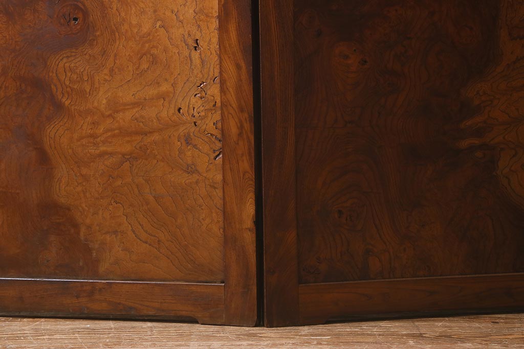 アンティーク家具　和製アンティーク　大正昭和初期　総ケヤキ材製　激レア!玉杢材を贅沢に使用した衝立(つい立て、パーテーション、仕切り)(R-040895)