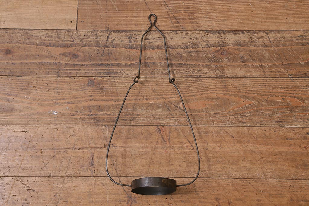 アンティーク雑貨　明治大正　3分芯　銅製油壺が味わいのある吊り下げオイルランプ(石油ランプ、洋燈)(R-040897)