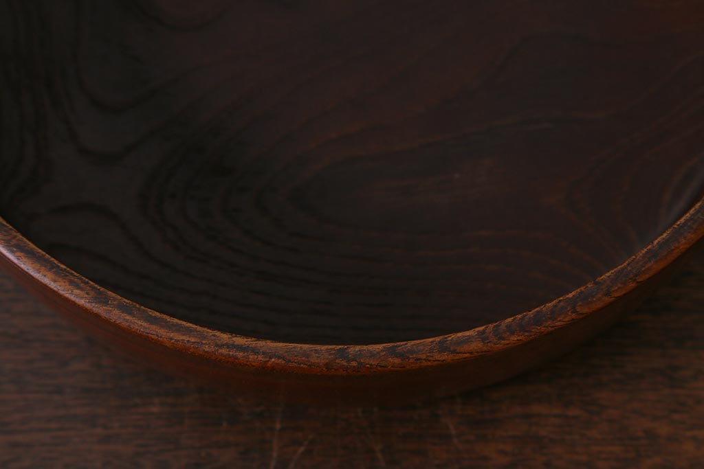 レトロ雑貨　総ケヤキ材　杢目が美しい木製の茶櫃(茶道具、小物入れ)(R-040913)