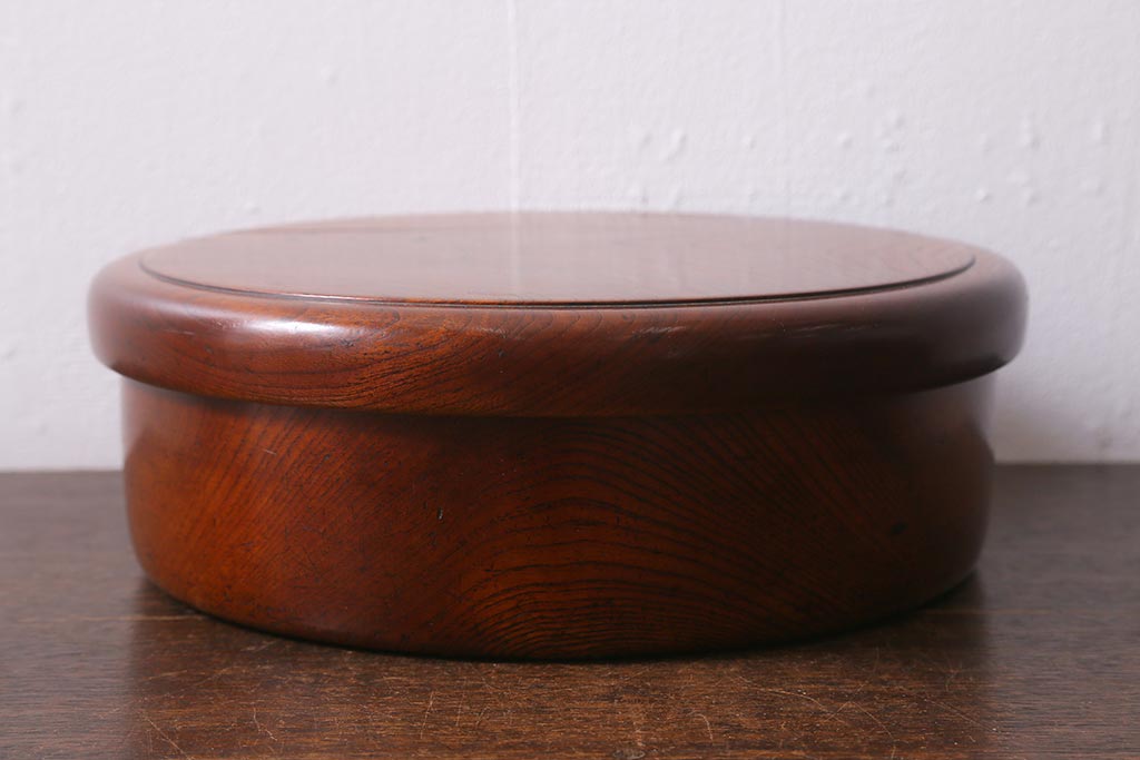 レトロ雑貨　総ケヤキ材　杢目が美しい木製の茶櫃(茶道具、小物入れ)(R-040913)