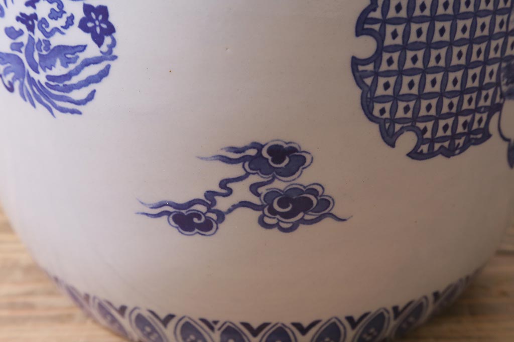 アンティーク雑貨　和製アンティーク　山水図　風情溢れる瀬戸火鉢(鉢カバー、手あぶり)(R-040999)