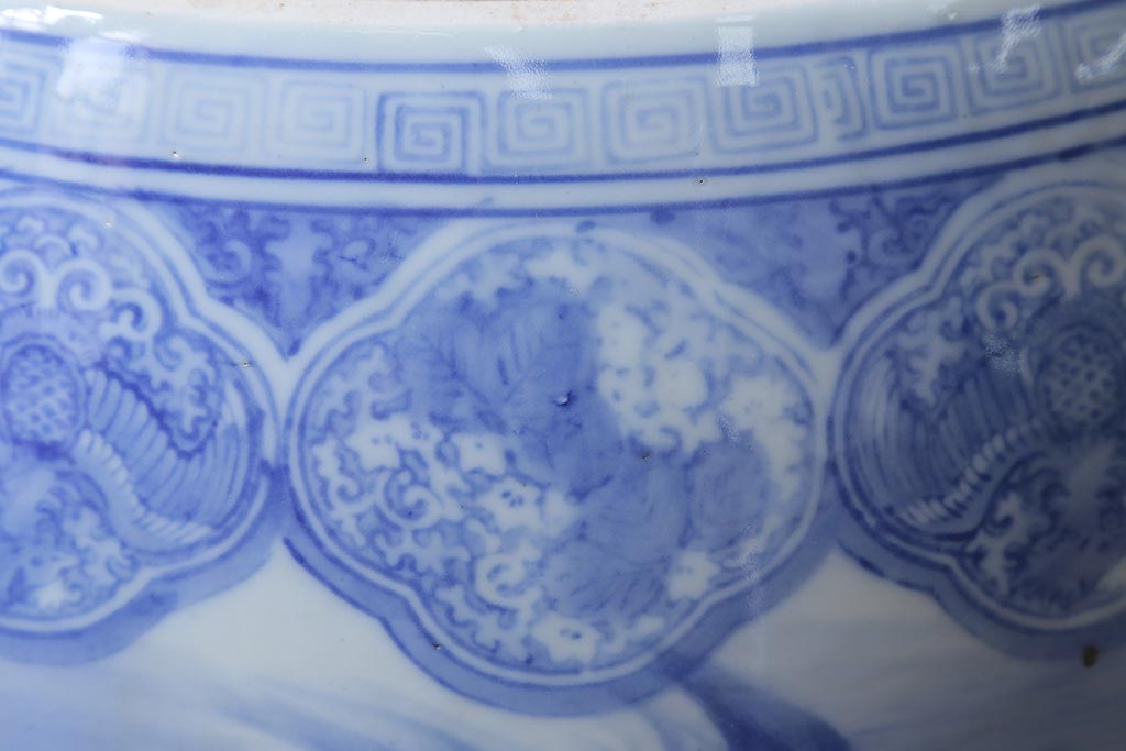 アンティーク雑貨　昭和初期　山水図　風情溢れる瀬戸火鉢(鉢カバー)(R-041001)