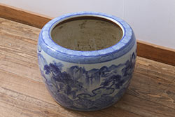 アンティーク雑貨　昭和初期　山水図　風情溢れる瀬戸火鉢(鉢カバー)(R-041001)