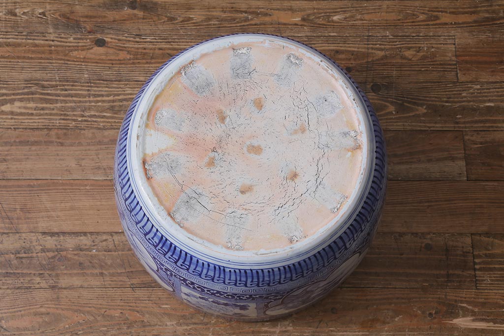 アンティーク雑貨　昭和初期　牡丹・山水図　風情溢れる瀬戸火鉢(鉢カバー)(R-041002)