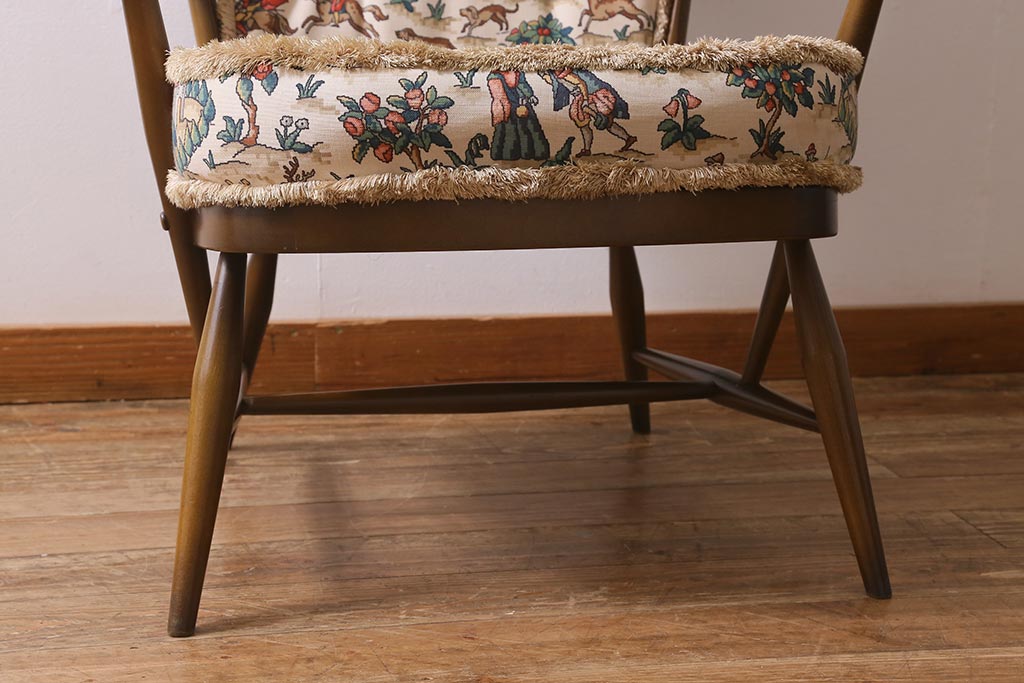 ヴィンテージ家具　ERCOL(アーコール)　エバーグリーン　ハイバック　クラシカルな佇まいが魅力の1人掛けイージーチェア(ラウンジチェア、アームチェア、椅子、ソファ、ビンテージ)(R-041044)