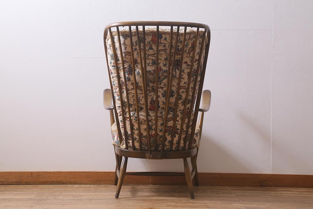 ヴィンテージ家具　ERCOL(アーコール)　エバーグリーン　ハイバック　クラシカルな佇まいが魅力の1人掛けイージーチェア(ラウンジチェア、アームチェア、椅子、ソファ、ビンテージ)(R-041044)