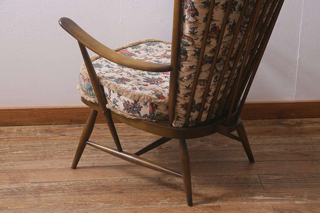 ヴィンテージ家具　ERCOL(アーコール)　エバーグリーン　ハイバック　クラシカルな佇まいが魅力の1人掛けイージーチェア(ラウンジチェア、アームチェア、椅子、ソファ、ビンテージ)(R-041044)