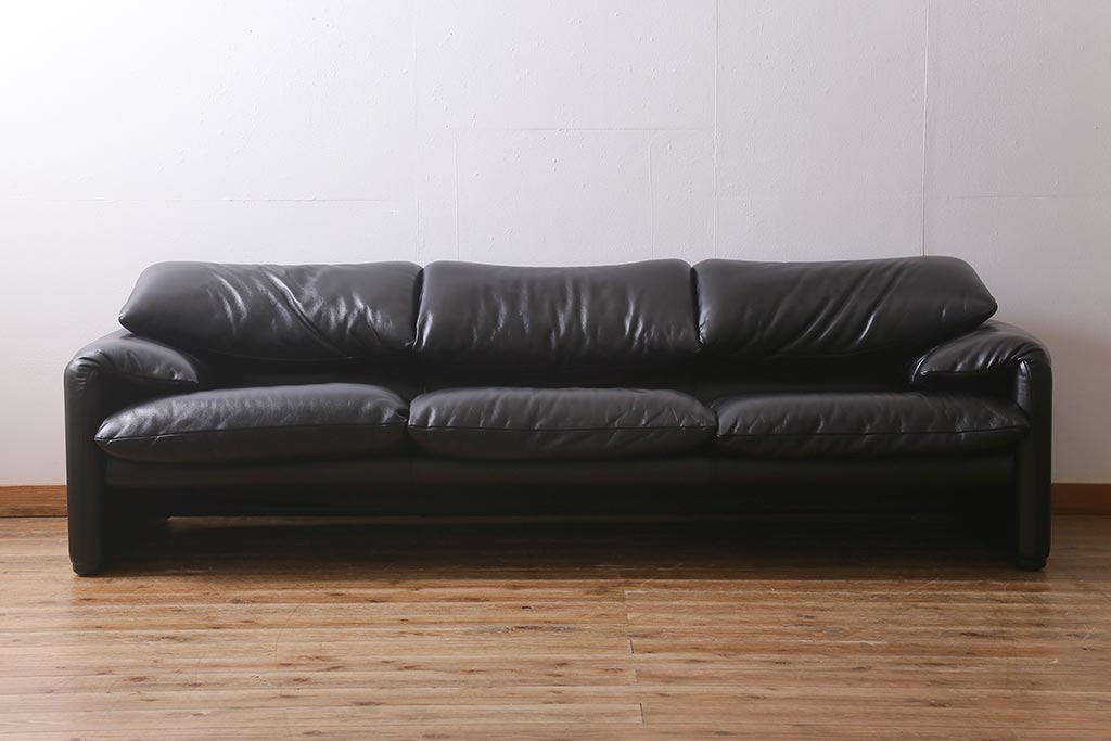 中古　Cassina(カッシーナ)　MARALUNGA(マラルンガ)　本革　3人掛けソファ(定価約200〜243万円)(R-041047)