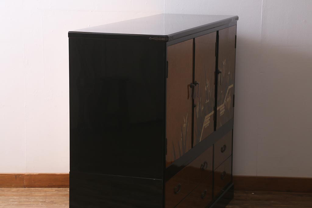 中古 国産 高級家具 桐材 燕子花(カキツバタ) 衣装盆付き 和