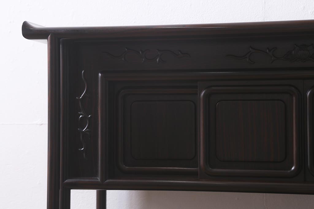 中古　民芸家具　黒檀　アジアンテイストにもおすすめな上品な意匠の茶棚(飾り棚、収納棚)(R-041074)