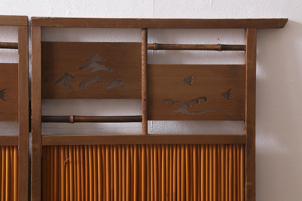 ビンテージ家具　昭和後期　凝ったデザインが魅力的な四連折り畳み式パーテーション(つい立て、衝立、仕切り)(R-041080)