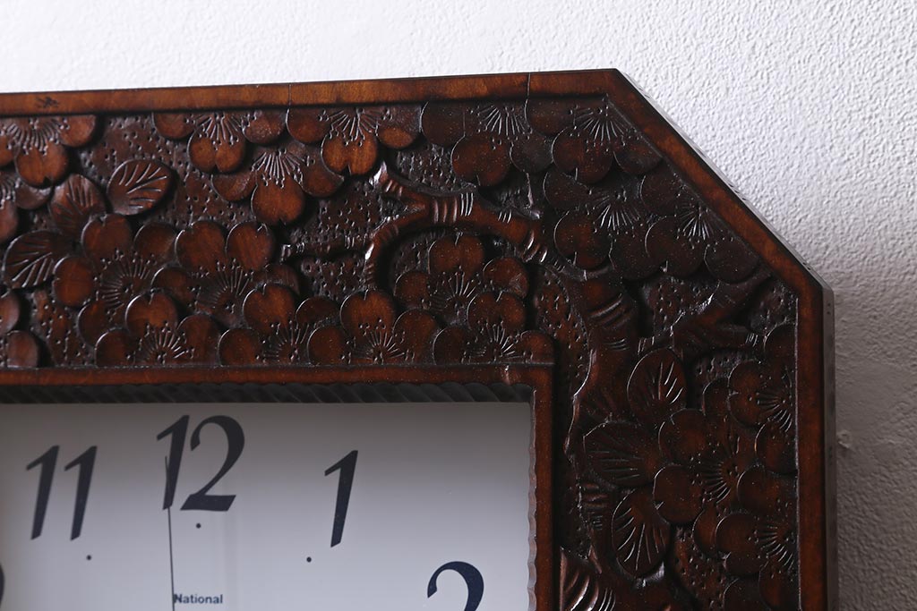 中古　伝統工芸　軽井沢彫り　レア物!桜の彫りが優美な壁掛け時計(掛時計、柱時計)(R-041099)