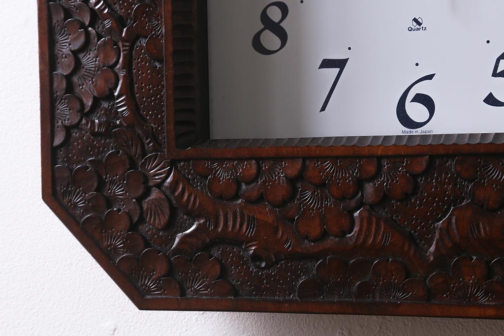 中古　伝統工芸　軽井沢彫り　レア物!桜の彫りが優美な壁掛け時計(掛時計、柱時計)(R-041099)