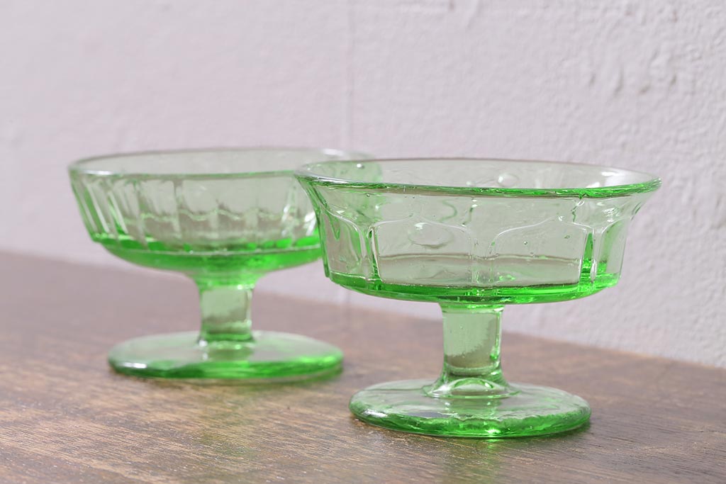 アンティーク 氷コップ ウランガラス 良品 アイスクリーム皿