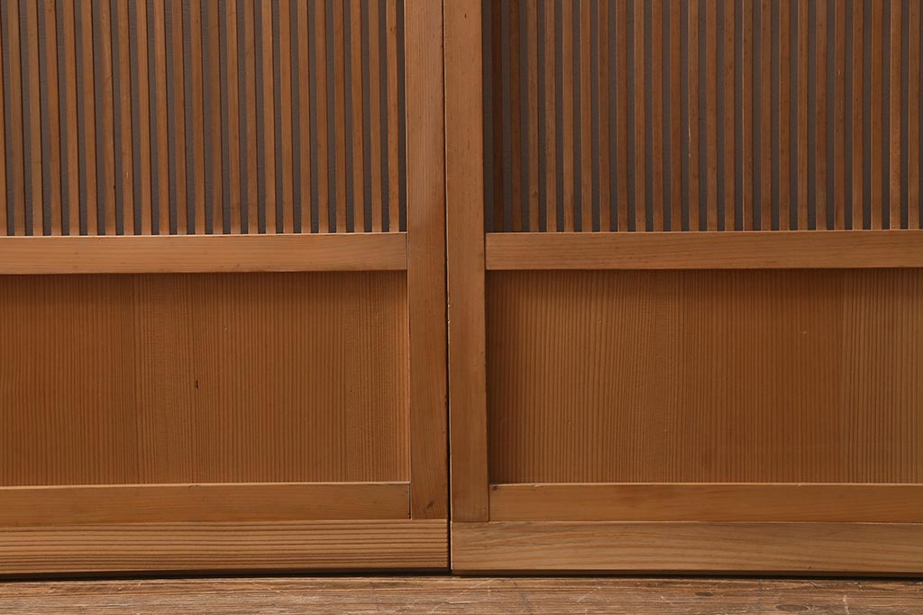 アンティーク建具　和製アンティーク　昭和中期　味わい深い木味が魅力の万本格子戸2枚セット(引き戸、建具)(R-041107)